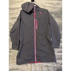 Helly Hansen Womens Longline Rain‎ Jacket Grey Pink Hooded Parka Coat Size S